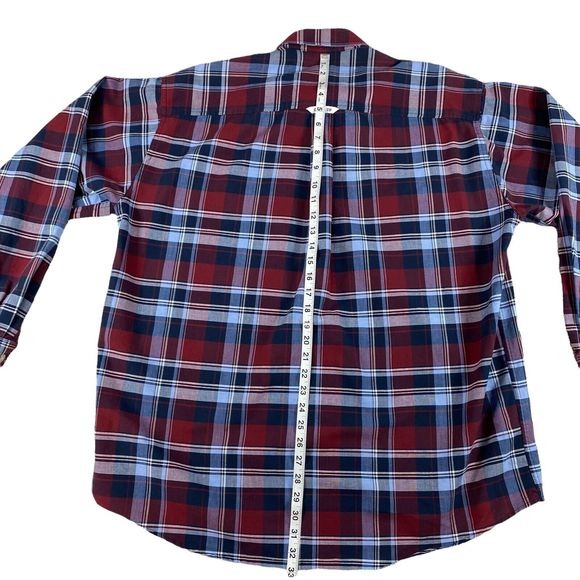 Cinch Modern Fit Long Sleeve Red Blue Button Down Cotton Shirt Size L - Picture 8 of 8